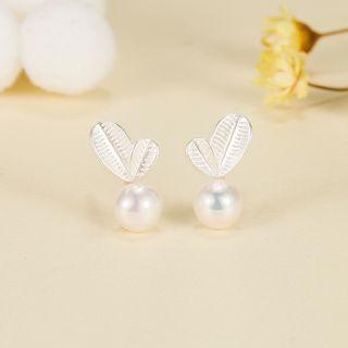 Leaf Faux Pearl Alloy Earring 1 Pair - Silver - One Size