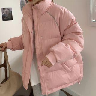 Piping Trim Stand Collar Zip Padded Jacket
