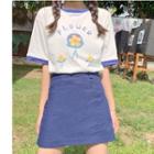 Short-sleeve Floral Print T-shirt / Mini Skirt