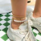 Set Of 3: Faux Pearl Chain Anklet