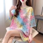 Short-sleeve Round Neck Flower Tie-dyed Top