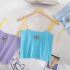 Spaghetti Strap Flower Embroidered Knit Top