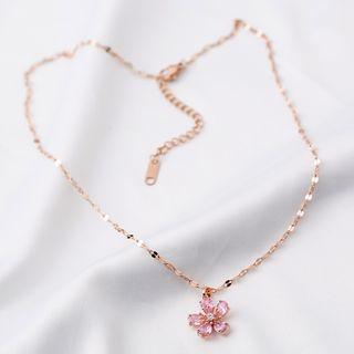 Floral Necklace Pink Flower - Rose Gold - One Size