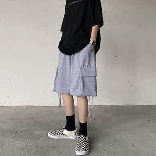 Plain Pocket Drawstring Wide Leg Shorts