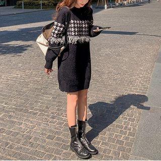 Houndstooth Knit Mini Dress