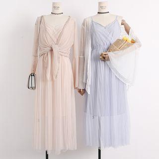 Sleeveless Tie-waist Mesh Dress