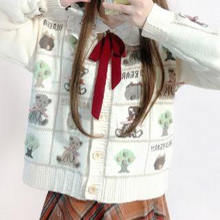 Cartoon Bear Cardigan White - One Size