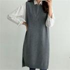 Button-back Wool Blend Knit Dress