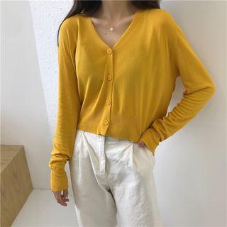 V-neck Button Long-sleeve Knit Top
