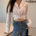 Tie-waist Long-sleeve Cropped Top White - One Size