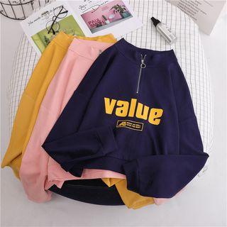 Long-sleeve Zip Placket Knit Sweatshirt