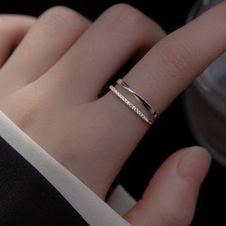 Rhinestone Layered Ring 1 Pc - S925 Silver - Silver - One Size