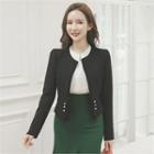 Collarless Faux-pearl Buttoned Jacket