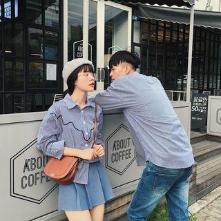 Couple Matching Embroidered Striped Shirt