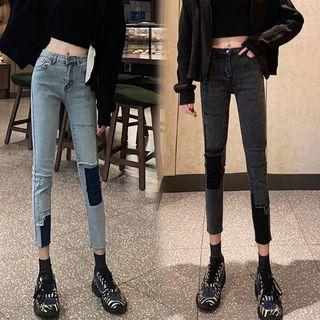 Washed Cropped Paneled Skinny Jeans