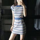Set: Striped Short-sleeve Knit Top + Fitted Skirt
