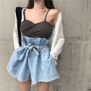 Wide-leg Denim Shorts / Spaghetti Strap Top