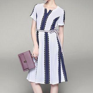 Split-neck Panel Short-sleeve Dress