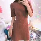 Short-sleeve Wool Blend Knit A-line Dress