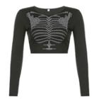 Long-sleeve Rhinestone Embellished Cropped T-shirt