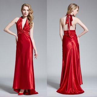 Halter Deep-v A-line Evening Gown