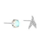 925 Sterling Silver Non-matching Moonstone Bead & Whale Tail Earring As Shown In Figure - One Size