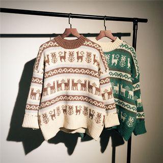 Deer Print Crew-neck Sweater