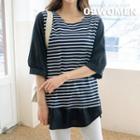 Plus Size Puff-sleeve Stripe Top