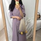 Elbow-sleeve Midi Button-up Dress Purple - One Size