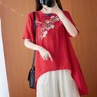 Short-sleeve Embroidered High-low Tunic