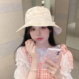 Heart Embroidered Bucket Hat 55-58cm - Beige - One Size