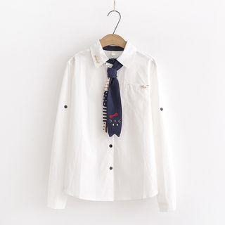Set: Shirt + Cat Embroidered Neck Tie