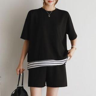 Set: Stripe-layered T-shirt + Shorts