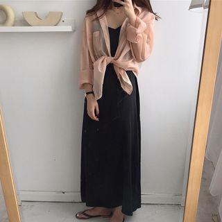 Sheer Shirt / Spaghetti-strap Midi Dress