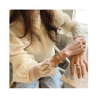 Lace-trim Sheer Peplum Blouse Cream - One Size