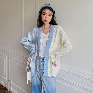 Gingham Panel Scallop Trim Cardigan