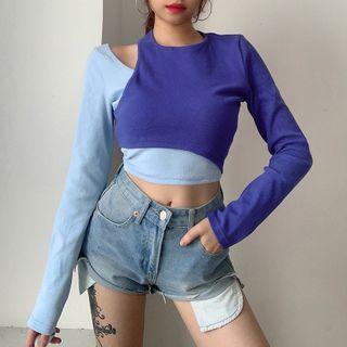 Long-sleeve Irregular Cutout Crop Top