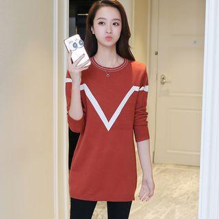 Slit-side Contrast-strap Sweater Dress