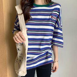 Striped Elbow-sleeve Logo T-shirt
