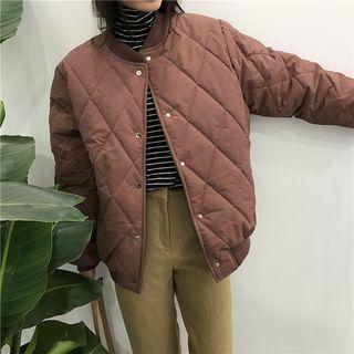 Argyle Padded Baseball Jacket As Shown In Figure - One Size