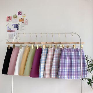Plain / Plaid Slim-fit Skirt