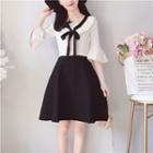 Elbow-sleeve Knit A-line Mini Dress