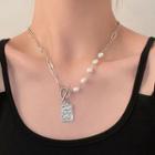 Tag Pendant Freshwater Pearl Alloy Necklace Necklace - Silver - One Size