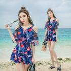 Family Matching Cold-shoulder Printed Swimdress