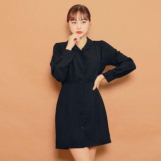 Notched-lapel Pintuck-trim Shirtdress