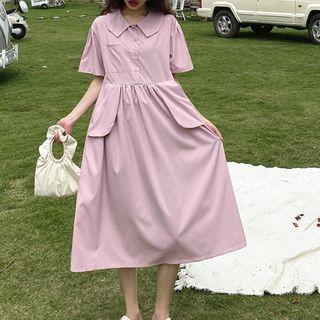 Plain Pocket-detail Oversize Short-sleeve Dress
