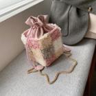 Color-block Fleece Drawstring Bucket Bag