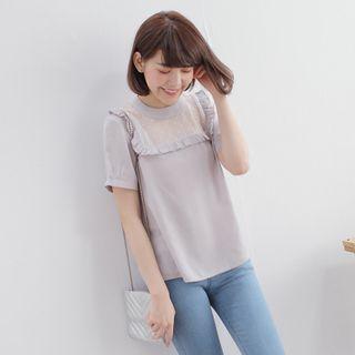 Short-sleeve Paneled Frilled-trim Top
