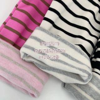 Slit-side Striped Fleece-lined T-shirt