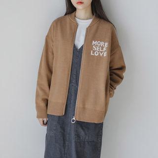 Lettering Zip-up Knit Jacket